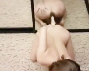 Horny couple banging in front of mirror