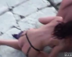 Bold guy gets fucked with strap-on outdoors