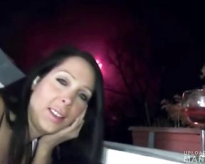 Brunette smoking dick & shagging on the balcony