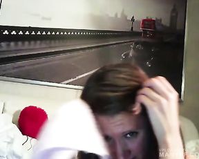 Charming slim teen girl banging on webcam