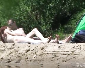 Pervert watching young couple fucking on the beach